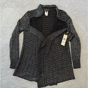 NWT Jones New York Soiree Cardigan Sweater Black‎ And Shimmer Silver Size M